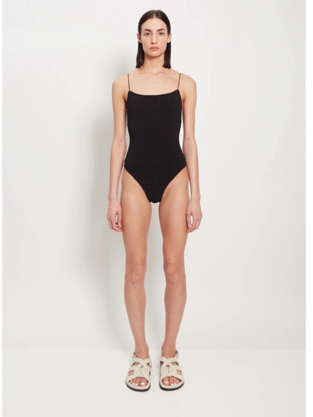 Toteme Black Smocked One-Piece Swimsuit Size Small